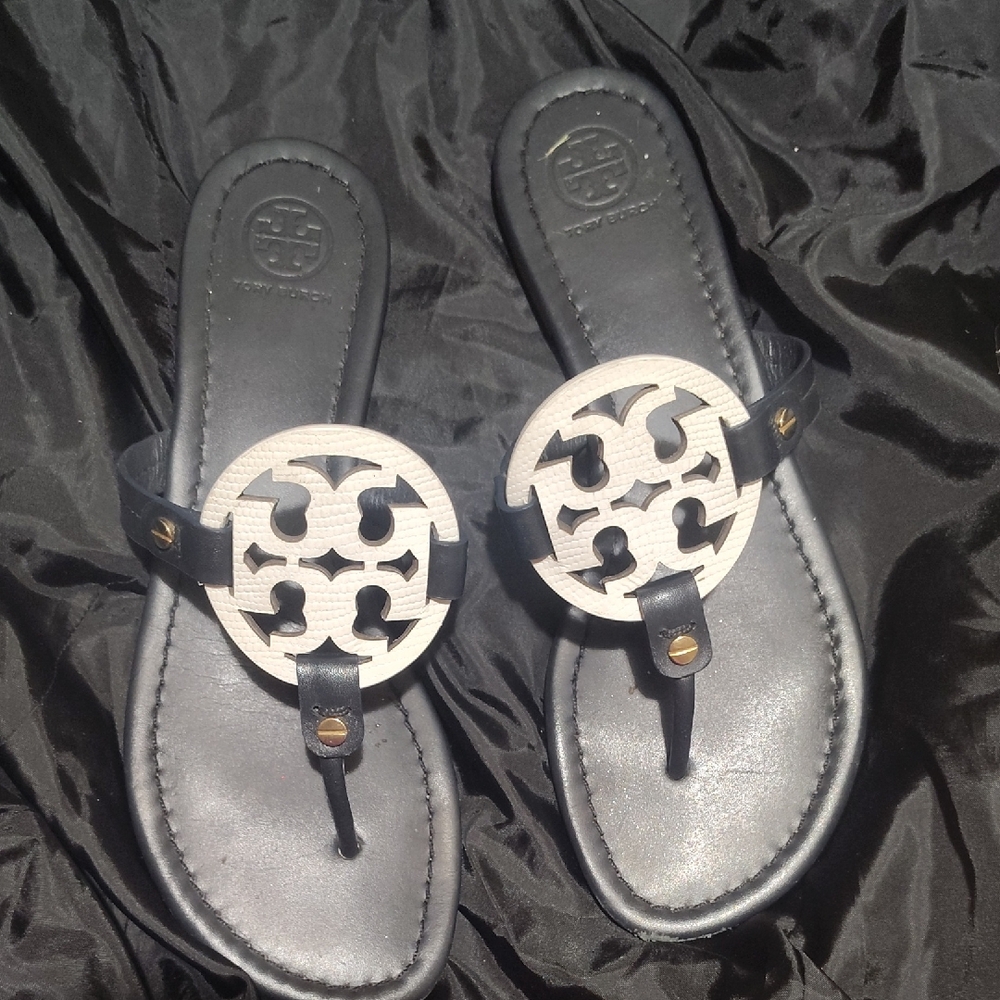Tory Burch Black and White Thong Sandals